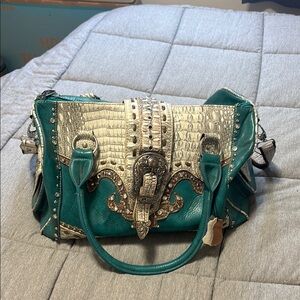 Elegant Teal and Silver Women's Handbag